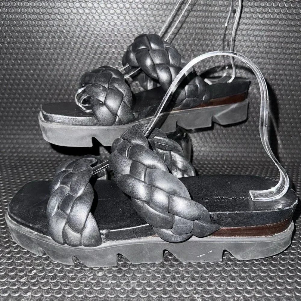 BERNARDO Ciara Luxury Black eather Woven Braided Slides Sandals Women’s Size 8.5